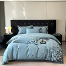 GobekUsa Butterflies Embroidery Bedding Set - King Queen Ru Size Bed Linens Sheet Pillowcase Comforter Cover Set