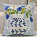 Embroidered lily of the valley blue hyacinth square pillowcase bedroom by Decorbites