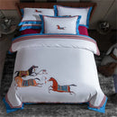 GobekUsa Galloping Horse 1000TC Egyptian Cotton Bedding Set: Duvet, Sheet, Pillowcases - Soft & Comfy