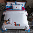 GobekUsa Galloping Horse 1000TC Egyptian Cotton Bedding Set: Duvet, Sheet, Pillowcases - Soft & Comfy