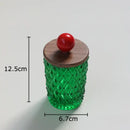Emerald green diamond glass storage jar with walnut lid kitchen decor by Decorbites