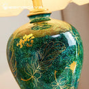 GobekUsa Golden Leaf Green Ceramic Table Lamp - Luxury New Chinese Style for Living Room