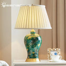 GobekUsa Golden Leaf Green Ceramic Table Lamp - Luxury New Chinese Style for Living Room