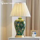 GobekUsa Golden Leaf Green Ceramic Table Lamp - Luxury New Chinese Style for Living Room
