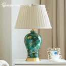 GobekUsa Golden Leaf Green Ceramic Table Lamp - Luxury New Chinese Style for Living Room