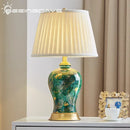 GobekUsa Golden Leaf Green Ceramic Table Lamp - Luxury New Chinese Style for Living Room
