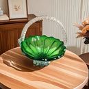 GobekUsa Crystal Handle Fruit Basket Glass Tray for Coffee Table, Elegant Living Room Decor