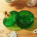 GobekUsa Green Striped Glass Jar with Lid, Small Objects Jewelry Storage Jar