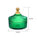 GobekUsa Green Striped Glass Jar with Lid, Small Objects Jewelry Storage Jar