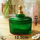 GobekUsa Green Striped Glass Jar with Lid, Small Objects Jewelry Storage Jar