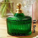 GobekUsa Green Striped Glass Jar with Lid, Small Objects Jewelry Storage Jar