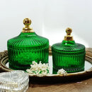 GobekUsa Green Striped Glass Jar with Lid, Small Objects Jewelry Storage Jar