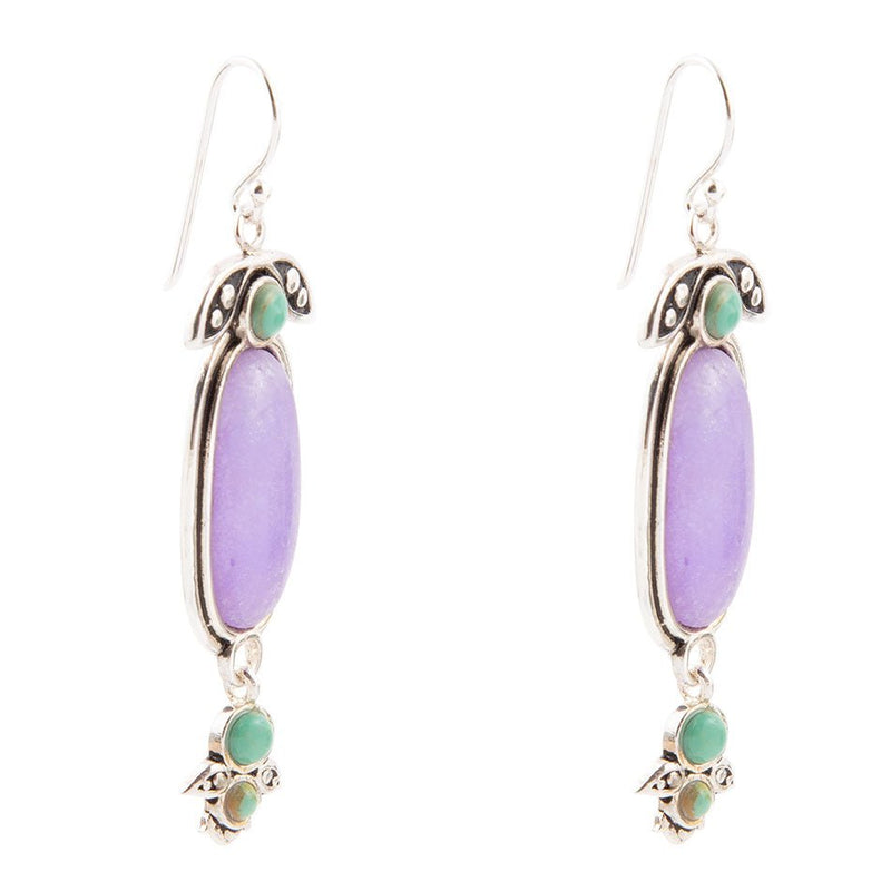 Emile Purple Quartz and Blue Turquoise Sterling Silver Drop Earrings