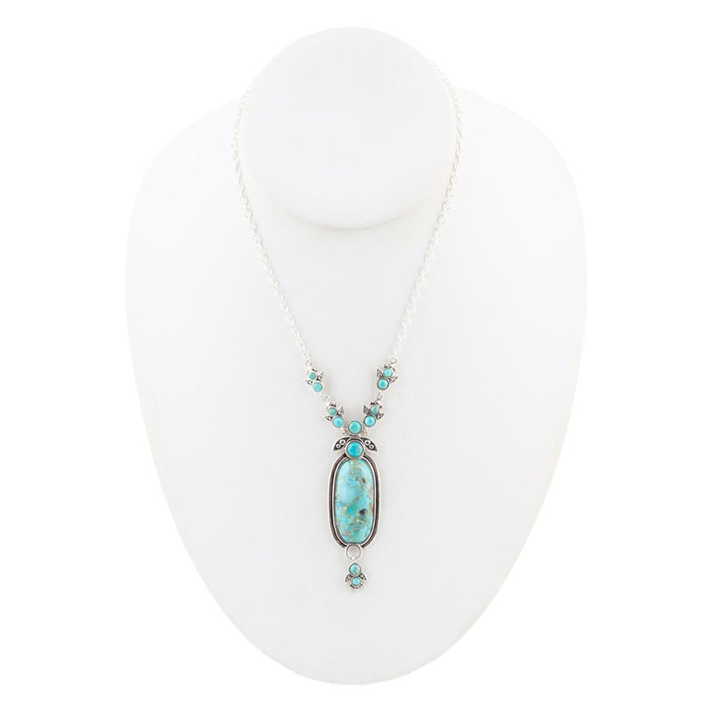 Emile Sterling Silver and Blue Turquoise Pendant Necklace