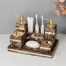 GobekUsa Emperador Dark Marble Bathroom Set: Toothbrush Holder, Soap Dispenser, Luxury Accessories