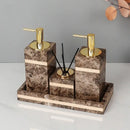 GobekUsa Emperador Dark Marble Bathroom Set: Toothbrush Holder, Soap Dispenser, Luxury Accessories