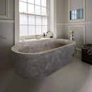 Coffee Brown Natural Travertine Hand-Carved Oval Soaking Bathtub - 40x72x22 Inches