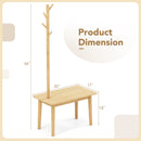 End Table with Coat Rack Solid Wood Coat Tree with 2-in-1 Side Table-Natural