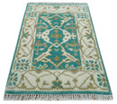Entryway 2x3 Blue and Ivory Hand Knotted Oriental Oushak Wool Area Rug by The Rug Decor