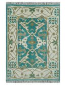 Entryway 2x3 Blue and Ivory Hand Knotted Oriental Oushak Wool Area Rug by The Rug Decor