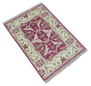 Entryway 2x3 Pink and Ivory Hand Knotted Oriental Oushak Wool Area Rug by The Rug Decor