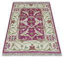 Entryway 2x3 Pink and Ivory Hand Knotted Oriental Oushak Wool Area Rug by The Rug Decor