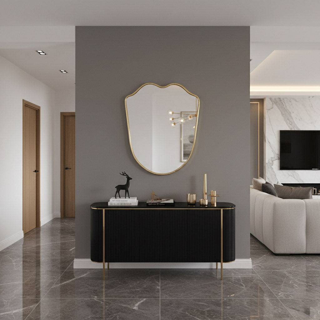 Shield Gold Brass Frame Wall Mirror, photo 4 of 10