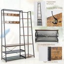 5-in-1 Entryway Hall Tree with Storage Bench with 9 Hooks-Rustic Brown by LJGDeals