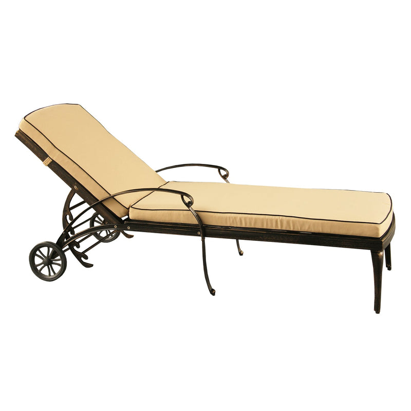 Modern Aluminum Bronze Patio Chaise Lounge with Wheels and Cushion