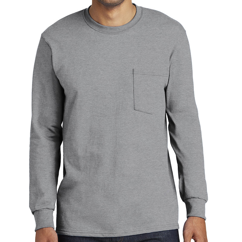 Men's Big Size Port & Company Tall Long Sleeve Pocket T-Shirt