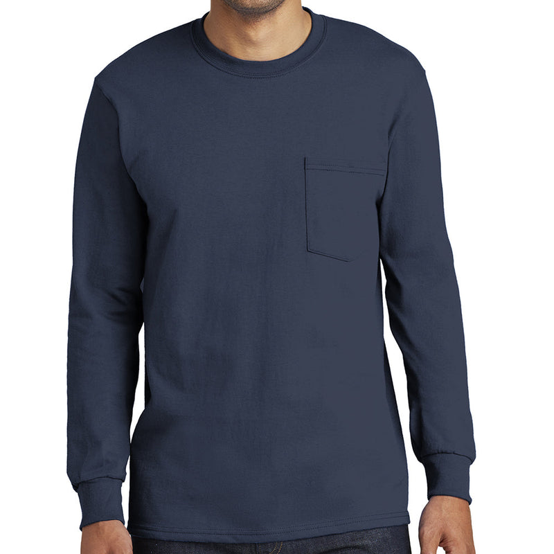 Men's Big Size Port & Company Tall Long Sleeve Pocket T-Shirt