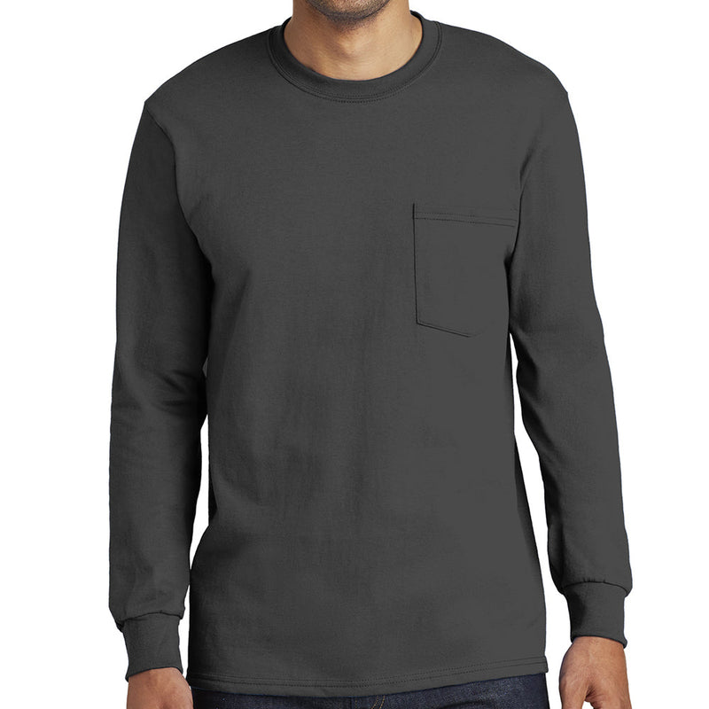 Men's Big Size Port & Company Tall Long Sleeve Pocket T-Shirt