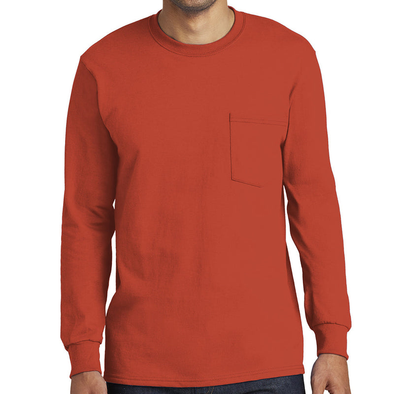 Men's Big Size Port & Company Tall Long Sleeve Pocket T-Shirt