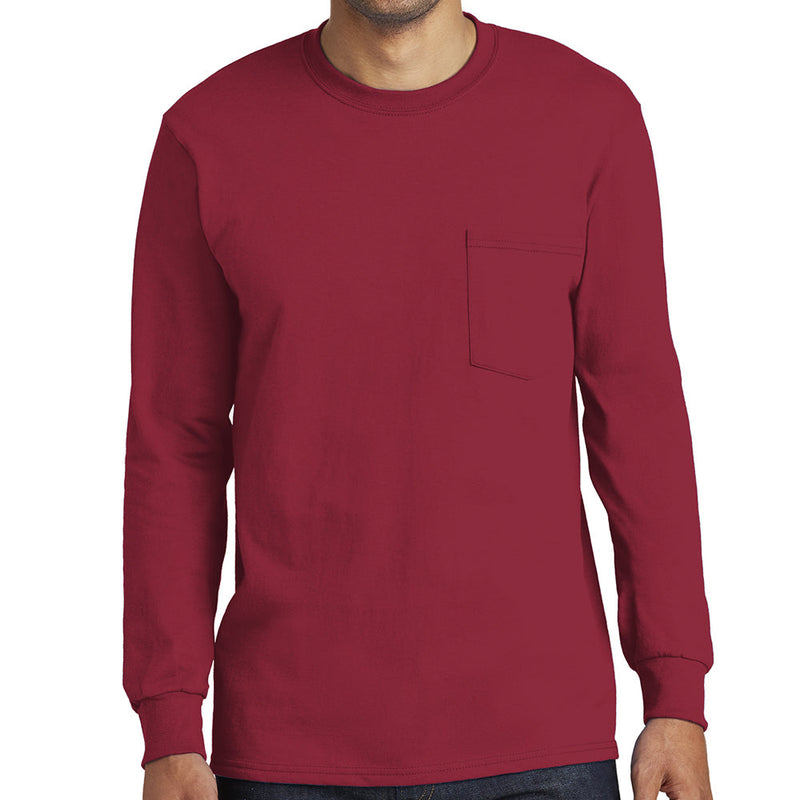 Men's Big Size Port & Company Tall Long Sleeve Pocket T-Shirt