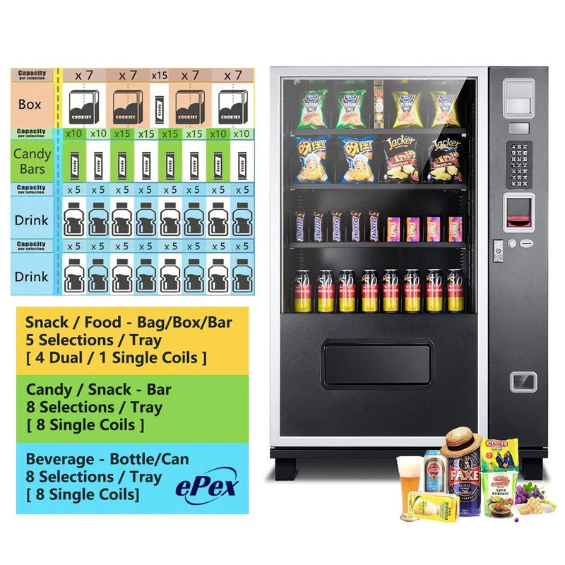 Epx 5FT Snacks And Drinks Combo Vending Machine With Dual Zone Refrigeration And Bill Acceptor [G432] (SAK76984)