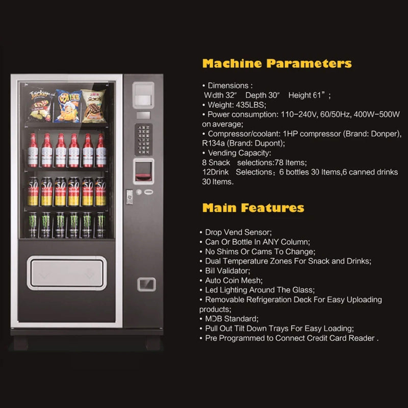 Epx 5FT Snacks And Drinks Combo Vending Machine With Refrigeration And Bill Acceptor [G424] (SAK51689)