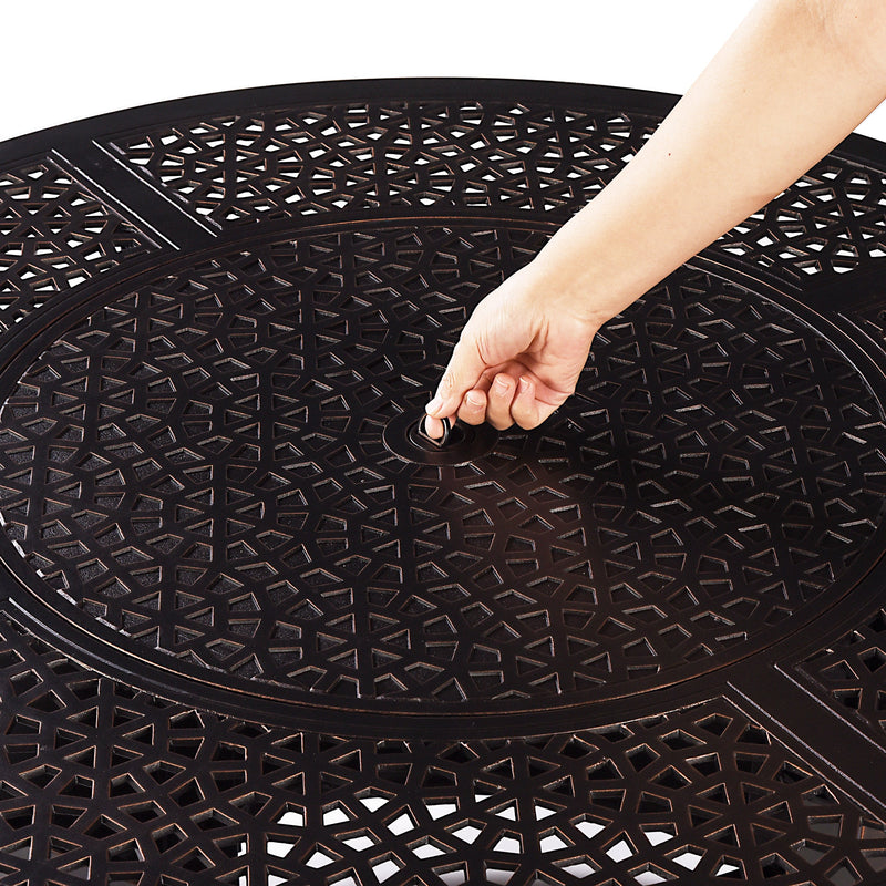 Aluminum 44-in Round Patio Fire Table Set with Swivel Rocking Chairs