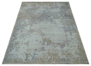 Erased Abstract 8x10 Silver, Blue and Brown Antique Style, Traditional Low Pile Hand Knotted Wool Rug