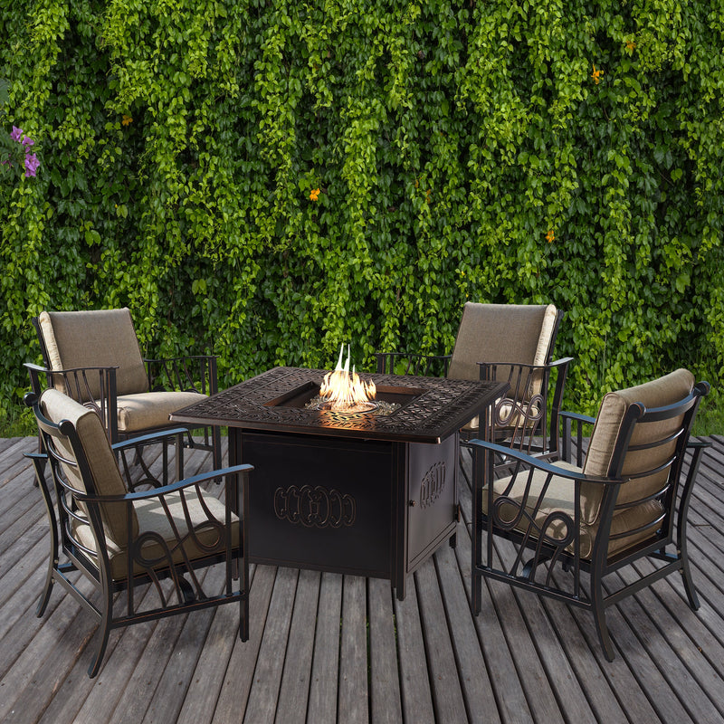 Aluminum 42-in Square Antique Copper Fire Table Set and Rocking Chairs
