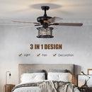 52 Inch 3-Speed Crystal Ceiling Fan Light with Remote Control-Black by LJGDeals