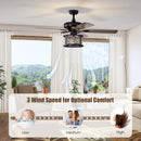 52 Inch 3-Speed Crystal Ceiling Fan Light with Remote Control-Black by LJGDeals