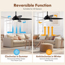 52 Inch Ceiling Fan with Lights and 3 Lighting Colors-Black