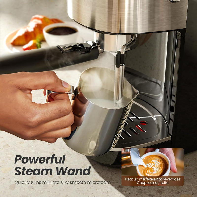 Espresso Machine ,Semi-Automatic Coffee Maker with Bean Grinder and Milk Frother Steam Wand CM8050