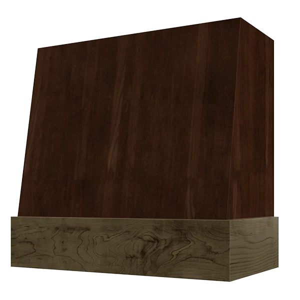 Espresso Wood Range Hood With Angled Front and Walnut Band - 30", 36", 42", 48", 54" and 60" Widths Available