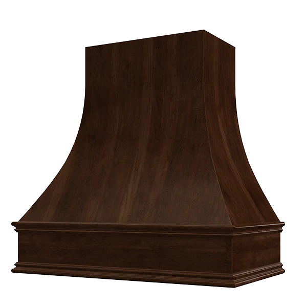 Espresso Wood Range Hood With Curved Front and Decorative Trim - 30" 36" 42" 48" 54" and 60" Widths Available