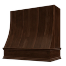 Espresso Wood Range Hood With Sloped Strapped Front and Decorative Trim - 30", 36", 42", 48", 54" and 60" Widths Available