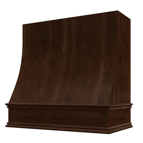 Espresso Wood Range Hood With Sloped Front and Decorative Trim - 30", 36", 42", 48", 54" and 60" Widths Available