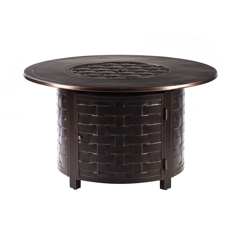 Aluminum 44-in Round Patio Fire Table Set with Swivel Rocking Chairs