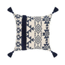 Ethnic geometric printed navy & white cushion cover living room tassels by Decorbites