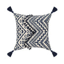 Ethnic geometric printed navy & white cushion cover living room tassels by Decorbites